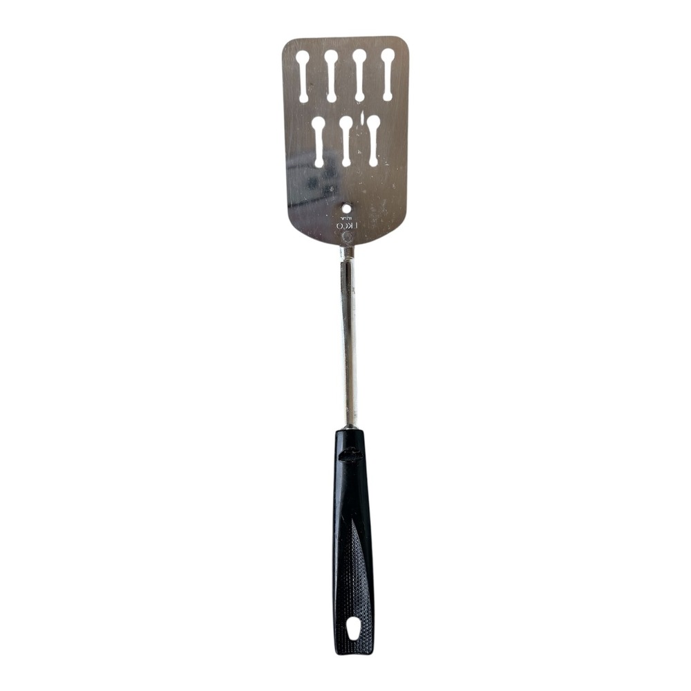 Vintage EKCO Keyhole Slotted Spatula Chromium Plated Black Handle USA